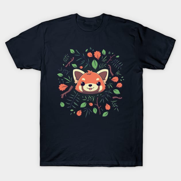 Red Panda Autumn Leaves // Kawaii, Wild Animal T-Shirt by Geekydog
